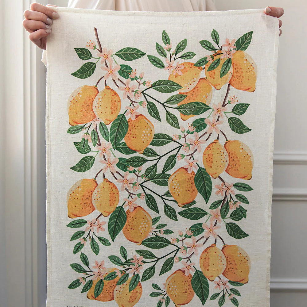 BESPOKE LETTERPRESS - "Lemons"- 100% Linen Tea Towel
