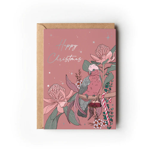 Green Mini Creative - "Galah" Silver Foil Christmas Greeting Card