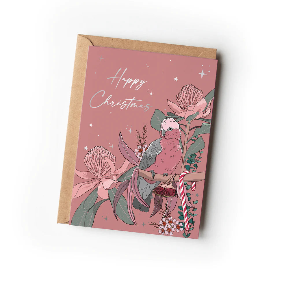 Green Mini Creative - "Galah" Silver Foil Christmas Greeting Card