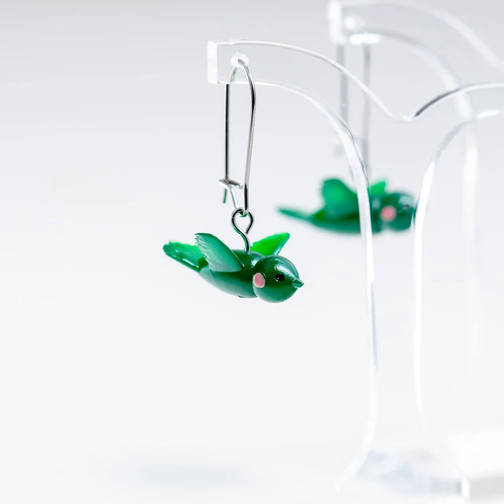 CLAIRE ISHINO- Lucky Bird Earrings - Forest Green