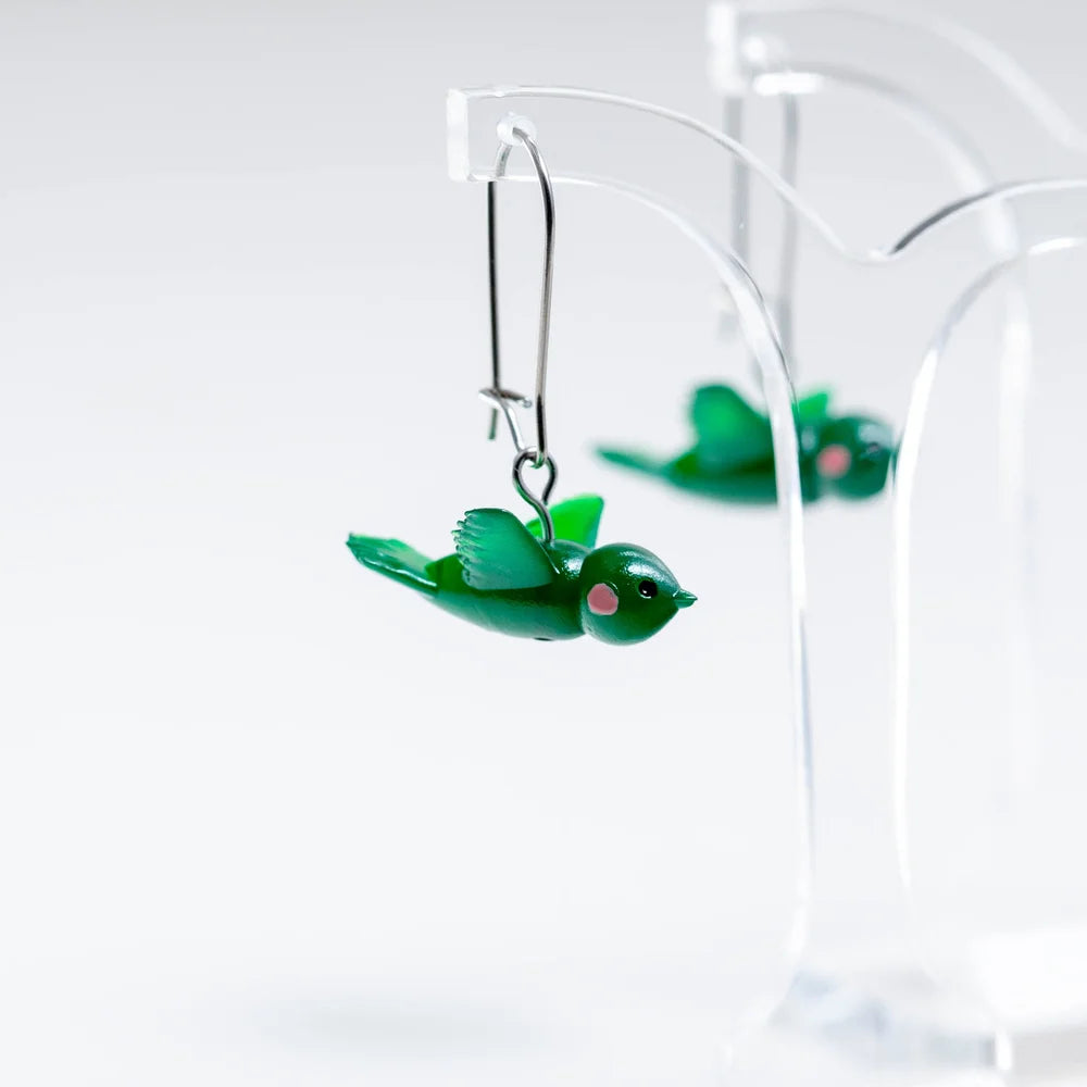 CLAIRE ISHINO- Lucky Bird Earrings - Forest Green