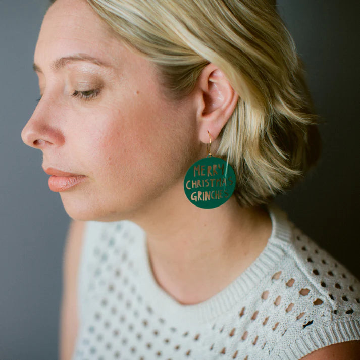 DENZ & CO- Merry Christmas Grinches earrings in Dark Green - DANGLE EARRINGS