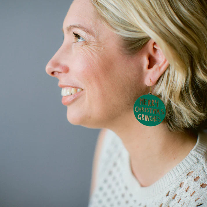 DENZ & CO- Merry Christmas Grinches earrings in Dark Green - DANGLE EARRINGS