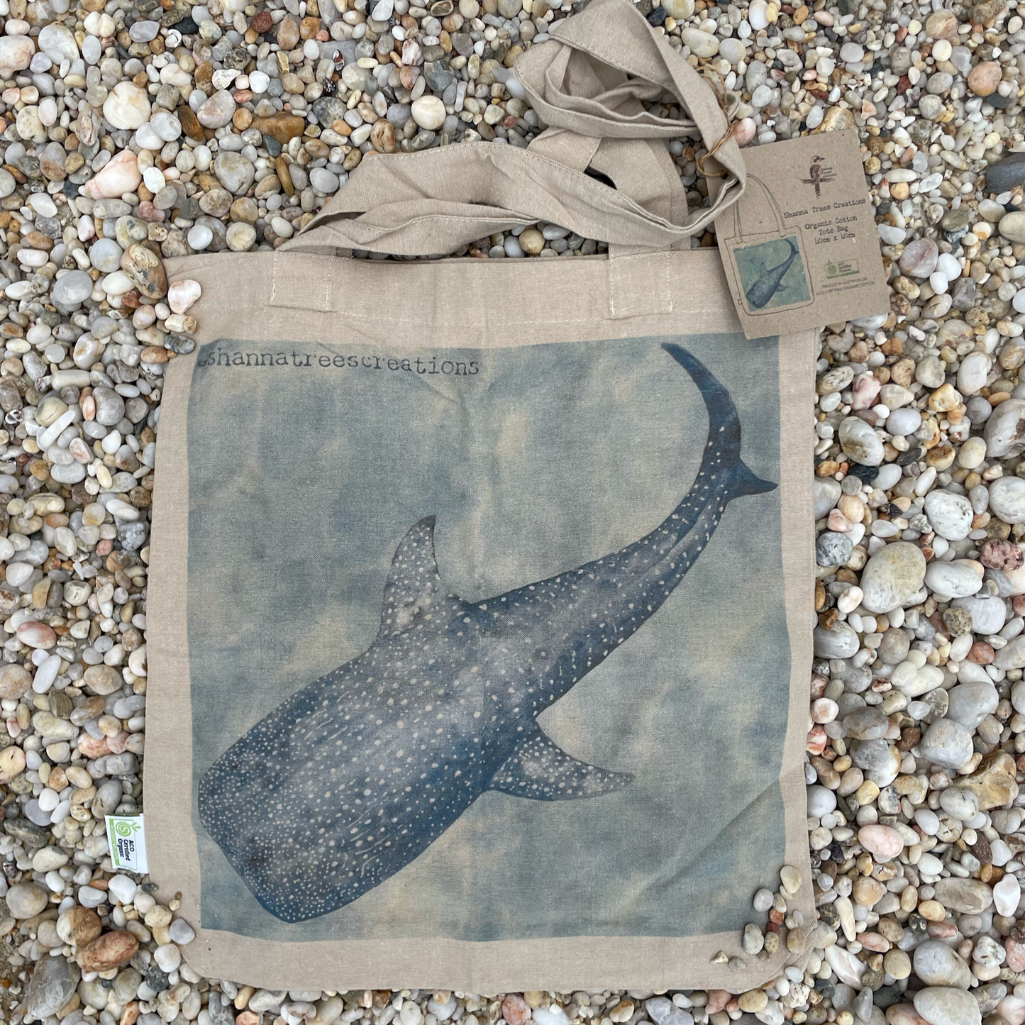 Shanna Trees Creations- "Whale Shark" Cotton Tote Bag- Natural