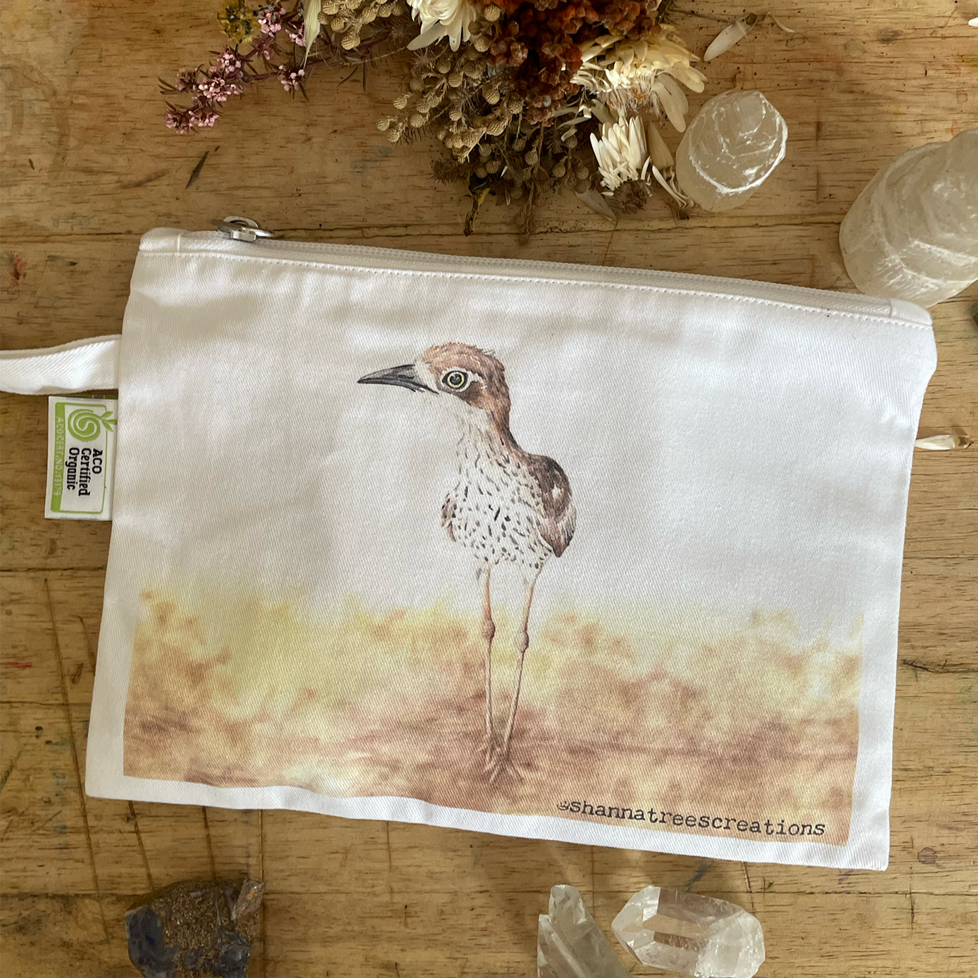 Shanna Trees Creations- "Curlew" Organic Cotton Zip Pouches- White