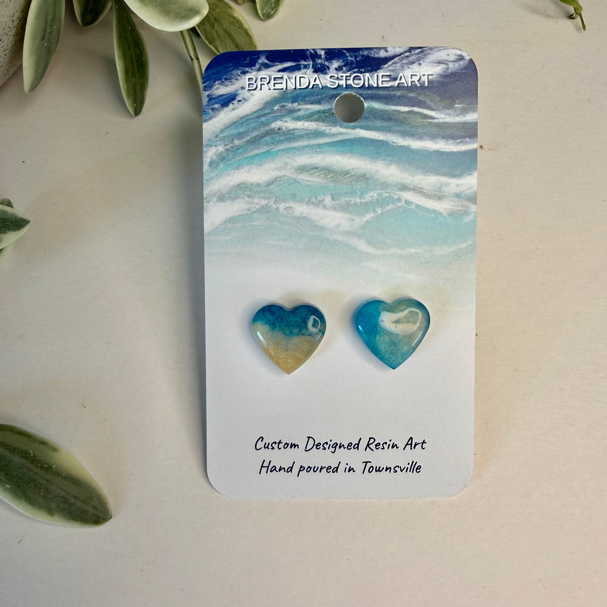 BRENDA STONE ART - Ocean Heart Stud Earrings 8