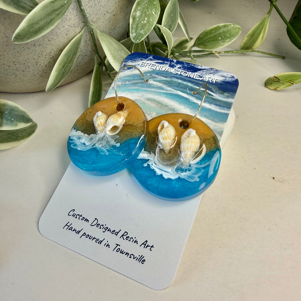 BRENDA STONE ART - Round Ocean Porthole Shell Hoop Earrings 1