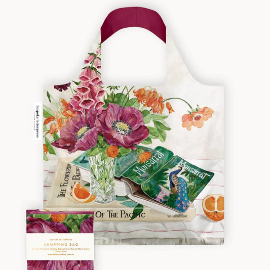 BESPOKE LETTERPRESS - Poppies & Foxgloves - Reusable Large Shopping Bag