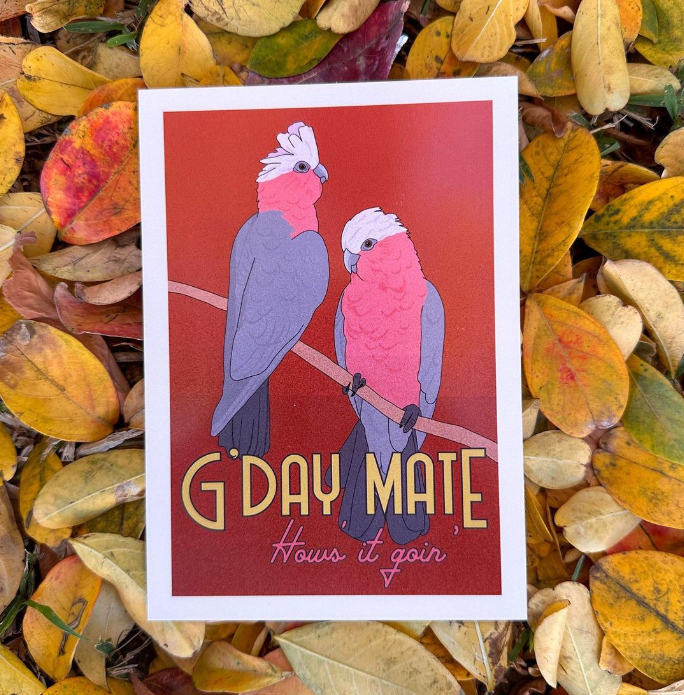 Green Mini Creative - Postcard- Galahs "G'Day Mate, How's it Goin'?"