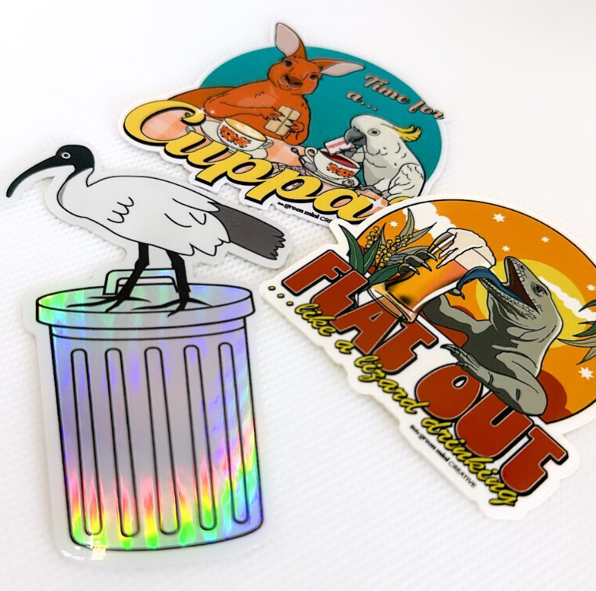 Green Mini Creative - Holographic Stickers- "Bin Chicken" Ibis