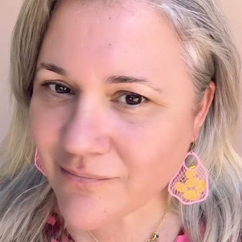 DENZ & CO - String Bag earrings in Pink with Lemons - DANGLE EARRINGS