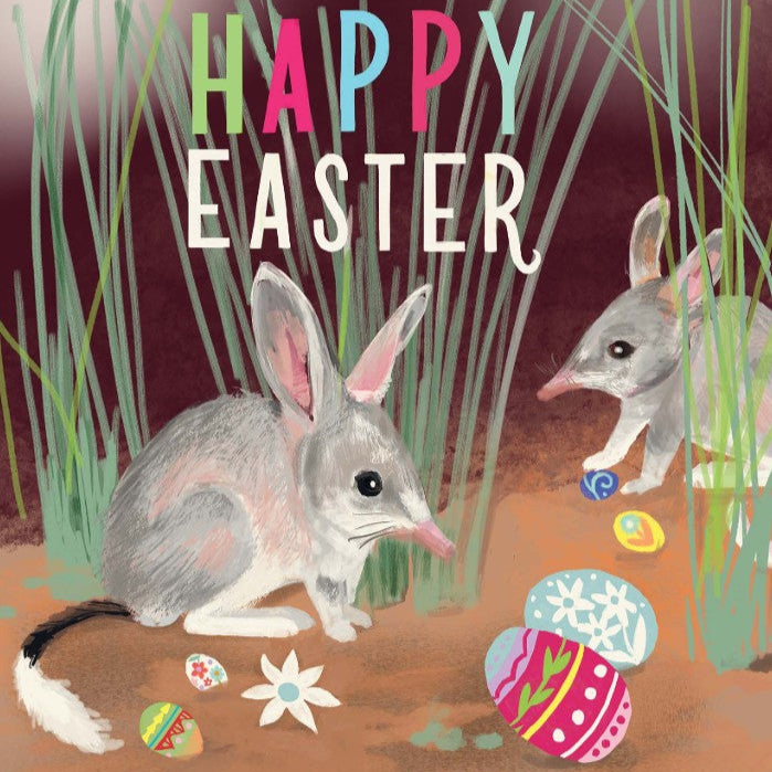 NUOVO - "Happy Easter Bilbies" SMALL SQUARE GREETING CARD