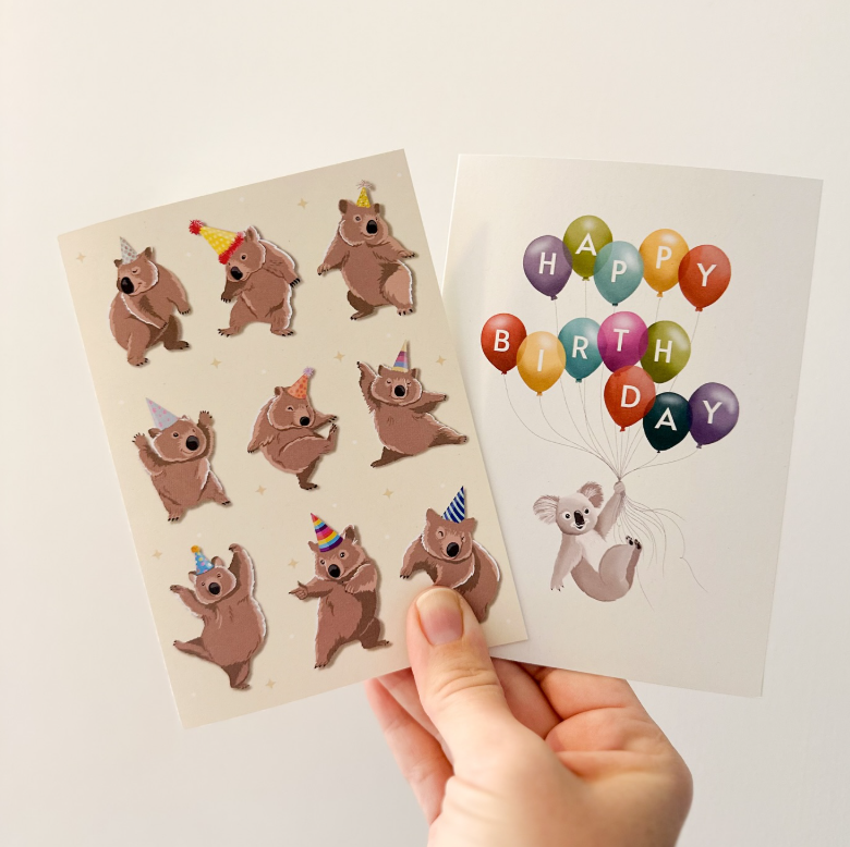 Green Mini Creative - Greeting Cards- Dancing Wombats Birthday Card
