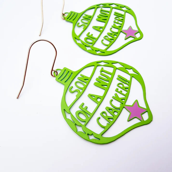 DENZ & CO- Son of a Nutcracker in Lime and Pink - DANGLE EARRINGS
