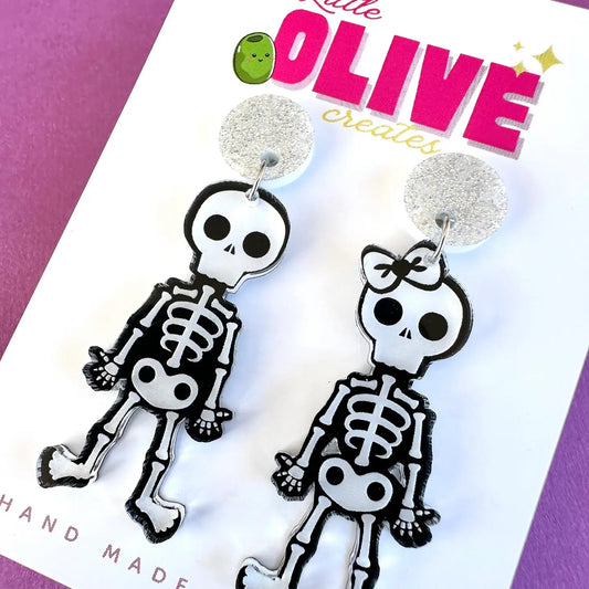 LITTLE OLIVE CREATES - Spooky Skeleton Dangle Earrings