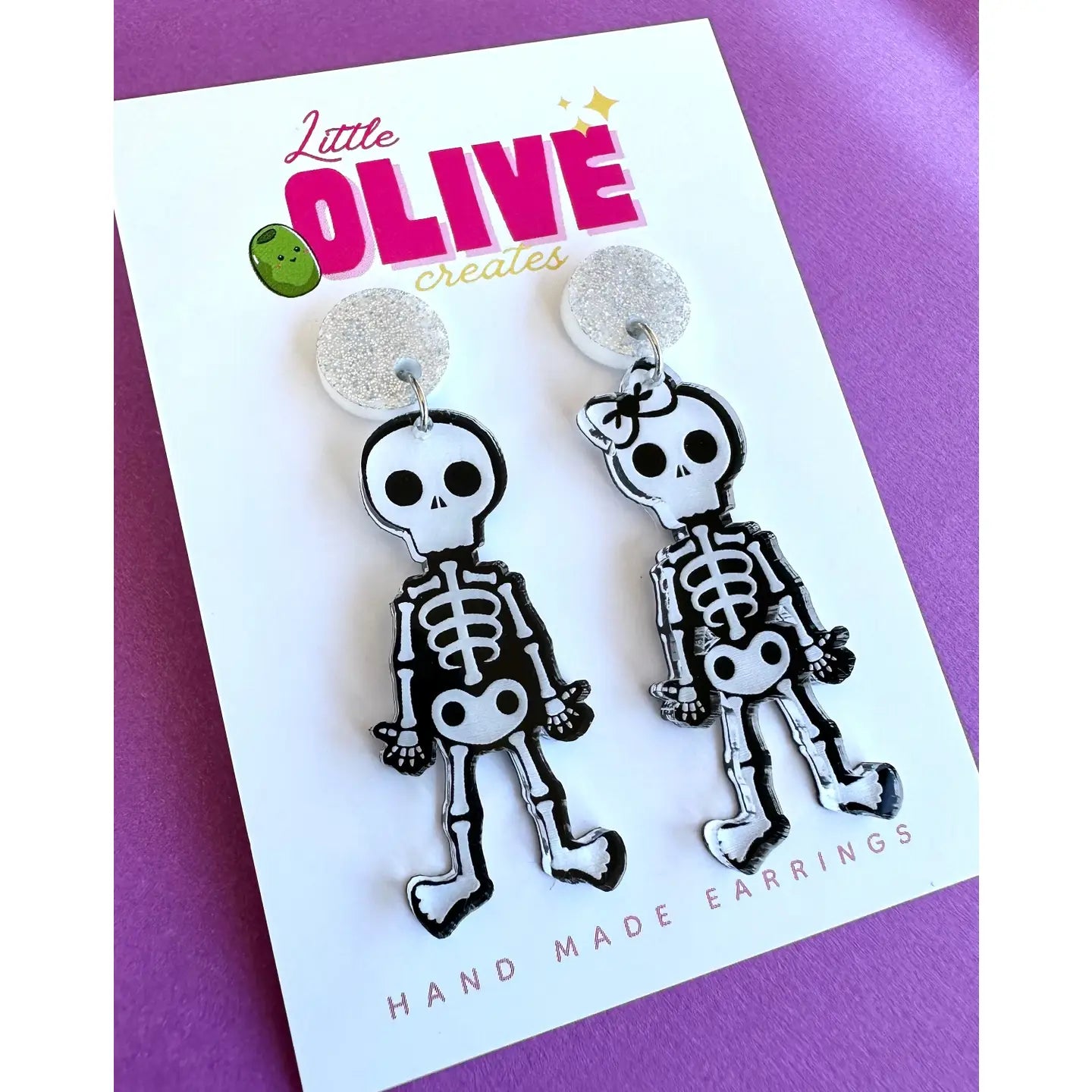 LITTLE OLIVE CREATES - Spooky Skeleton Dangle Earrings