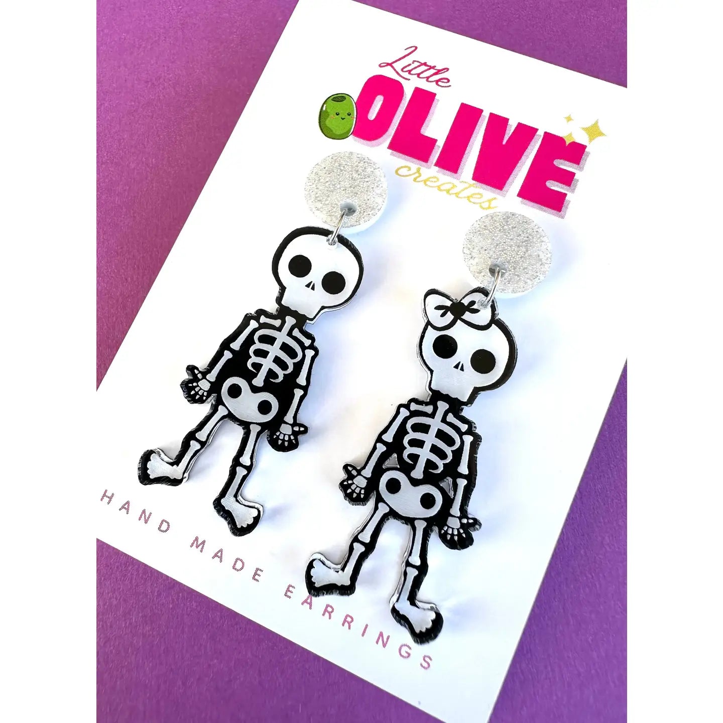 LITTLE OLIVE CREATES - Spooky Skeleton Dangle Earrings
