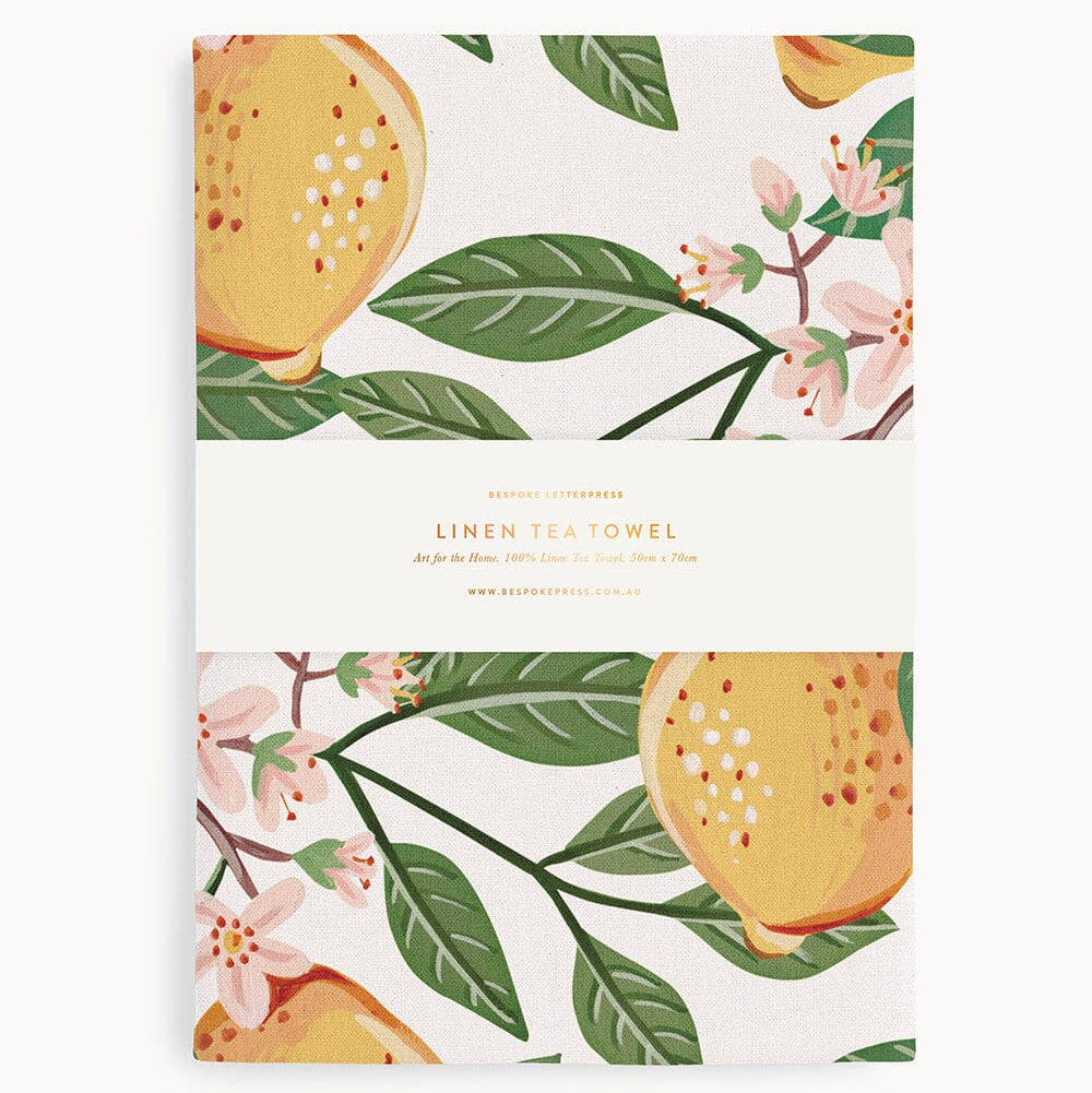 BESPOKE LETTERPRESS - "Lemons"- 100% Linen Tea Towel