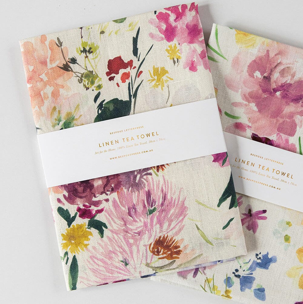 BESPOKE LETTERPRESS - "Wildflowers"- 100% Linen Tea Towel