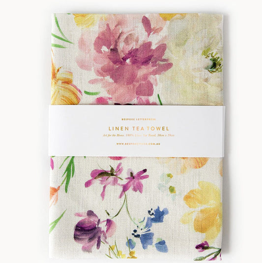 BESPOKE LETTERPRESS - "Ranunculus"- 100% Linen Tea Towel