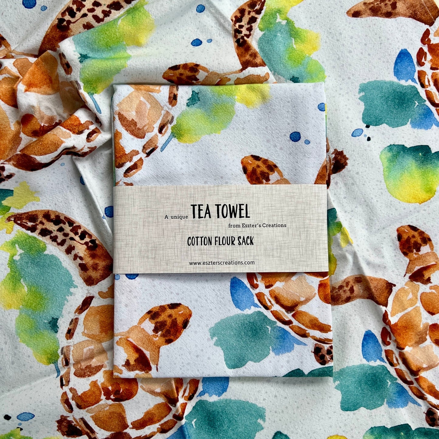 ESZTER'S CREATIONS - "Green Turtles"- Tea Towel
