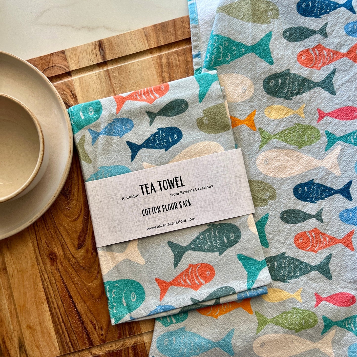 ESZTER'S CREATIONS - "Happy Fish"- Tea Towel