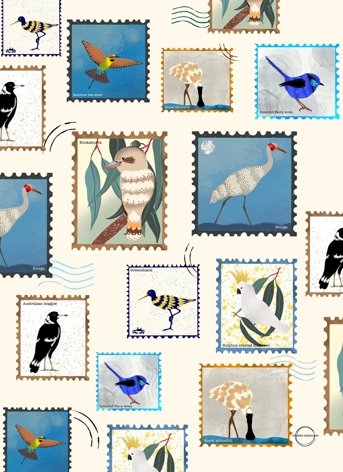 ESZTER'S CREATIONS - "Australian Birds"- Tea Towel