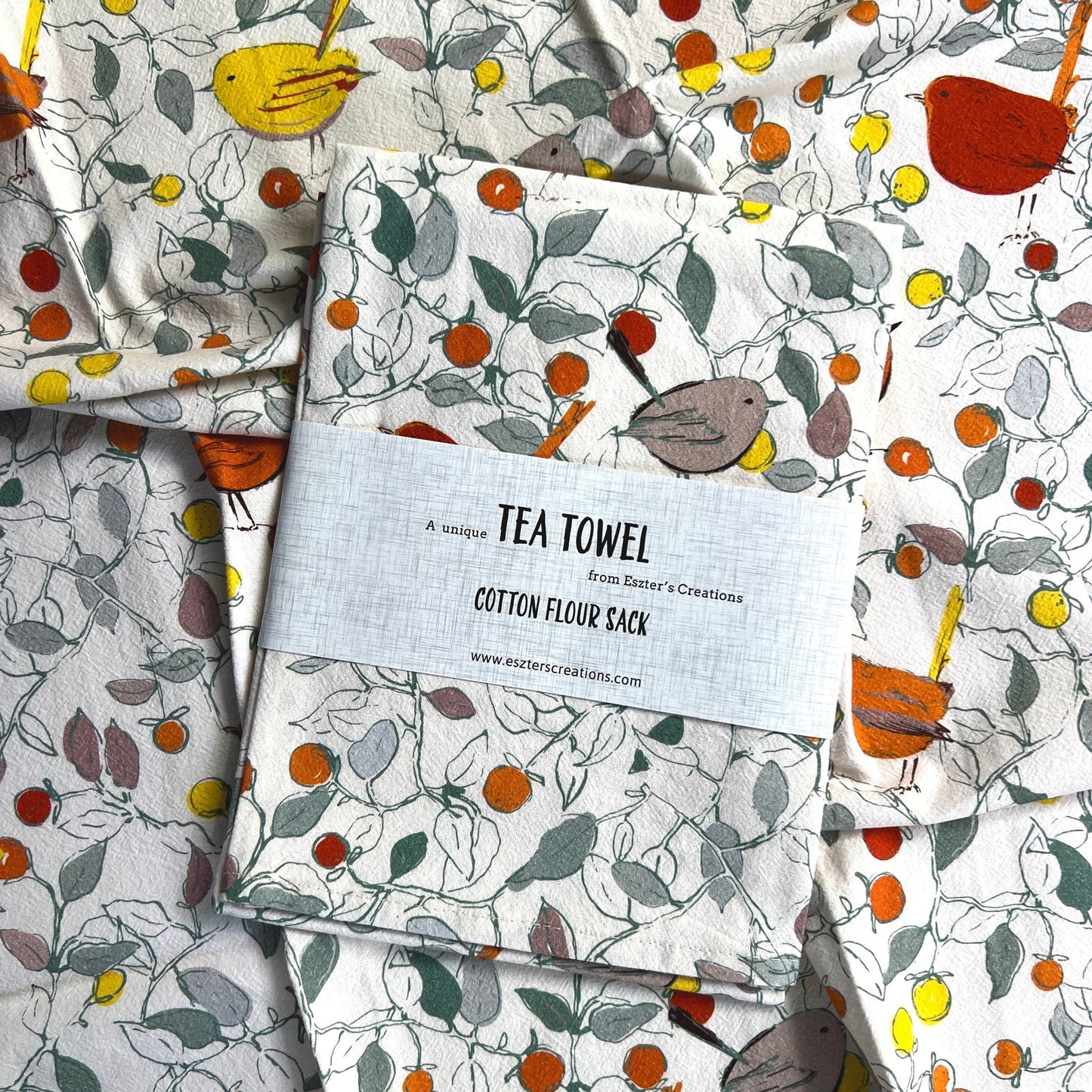 ESZTER'S CREATIONS - "Wrens"- Tea Towel