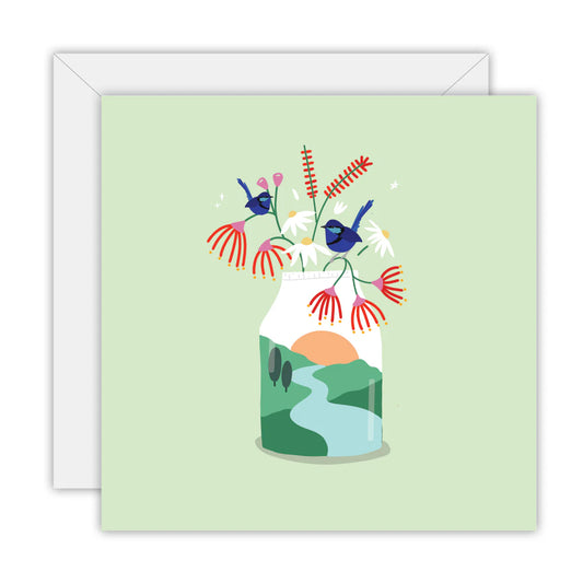 TO THE MOON & BACK PRINTS- "BLUE WREN FLORAL"- Greeting Card