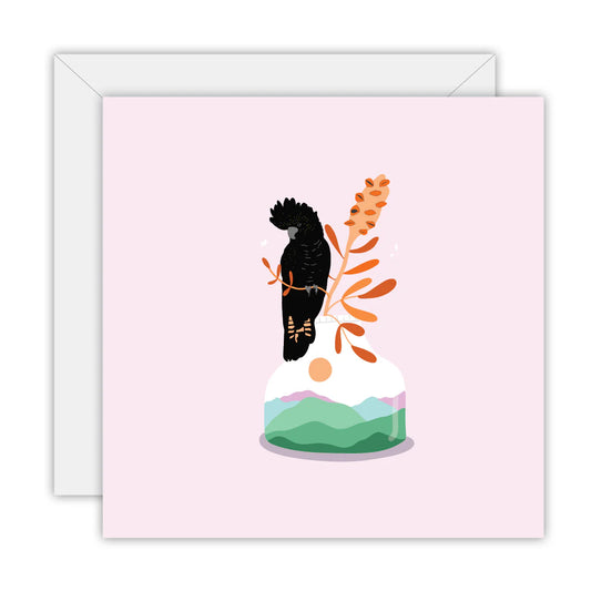 TO THE MOON & BACK PRINTS- "BLACK COCKATOO"- Greeting Card