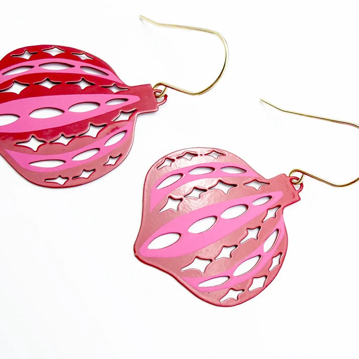 DENZ & CO- Vintage Ornament #1 earrings in Red and Pink - DANGLE EARRINGS