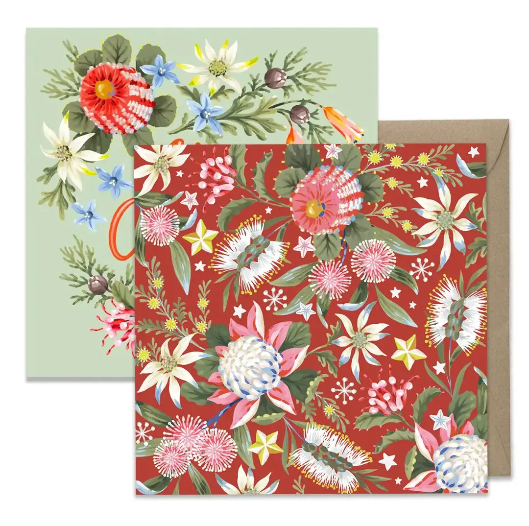 EARTH GREETINGS- Boxed Christmas Cards (Square) - Christmas Flora