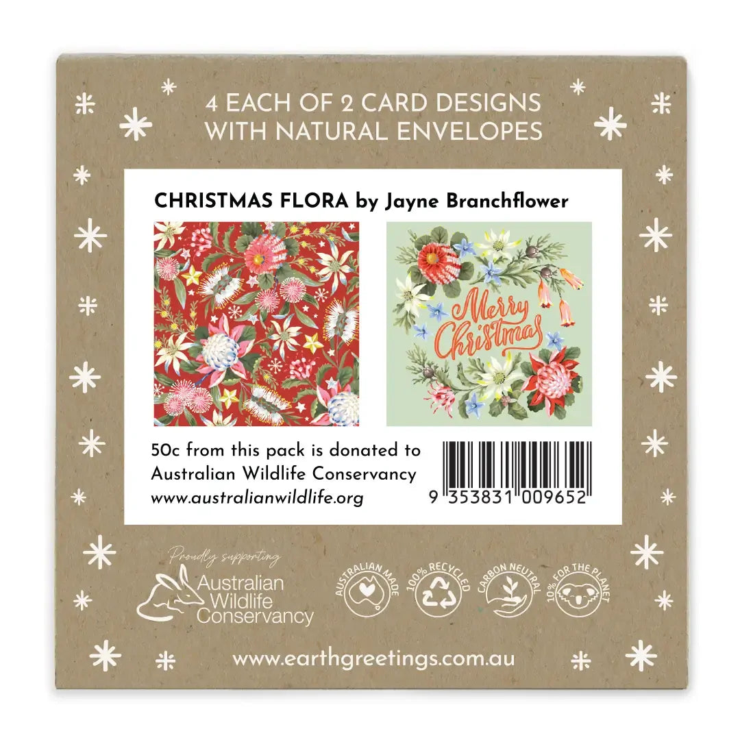 EARTH GREETINGS- Boxed Christmas Cards (Square) - Christmas Flora