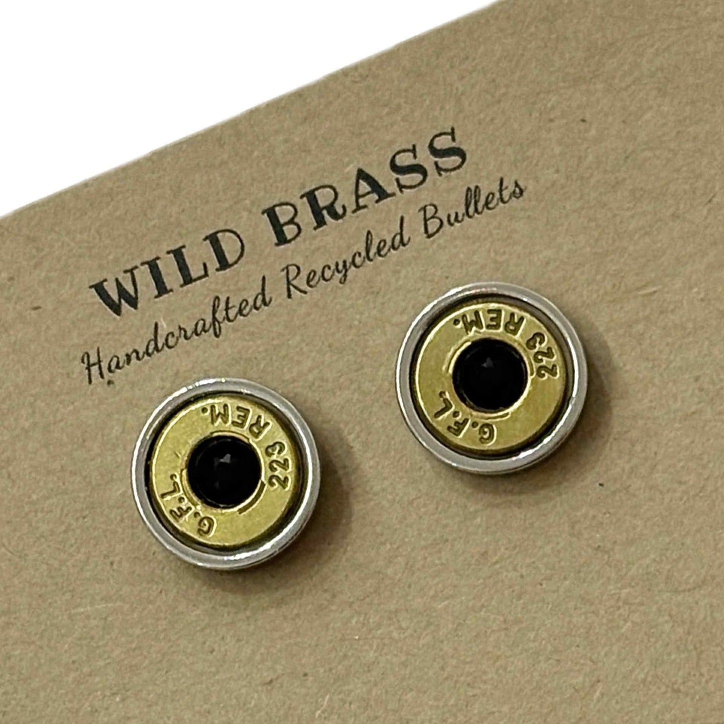 WILD BRASS- Medium Studs- Black Swarovski Crystal