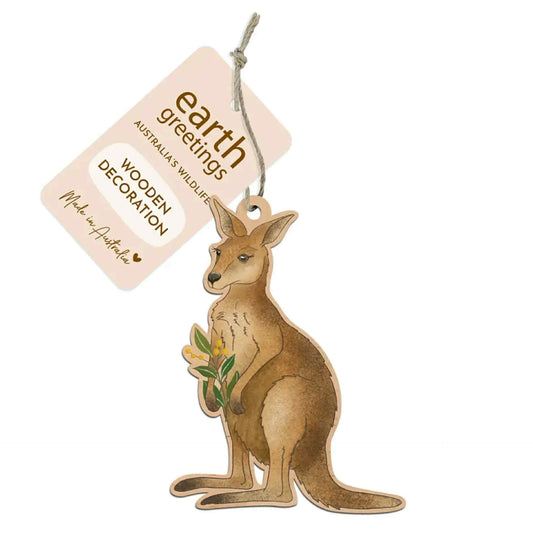 EARTH GREETINGS- Hopping Kangaroo Wooden Decoration