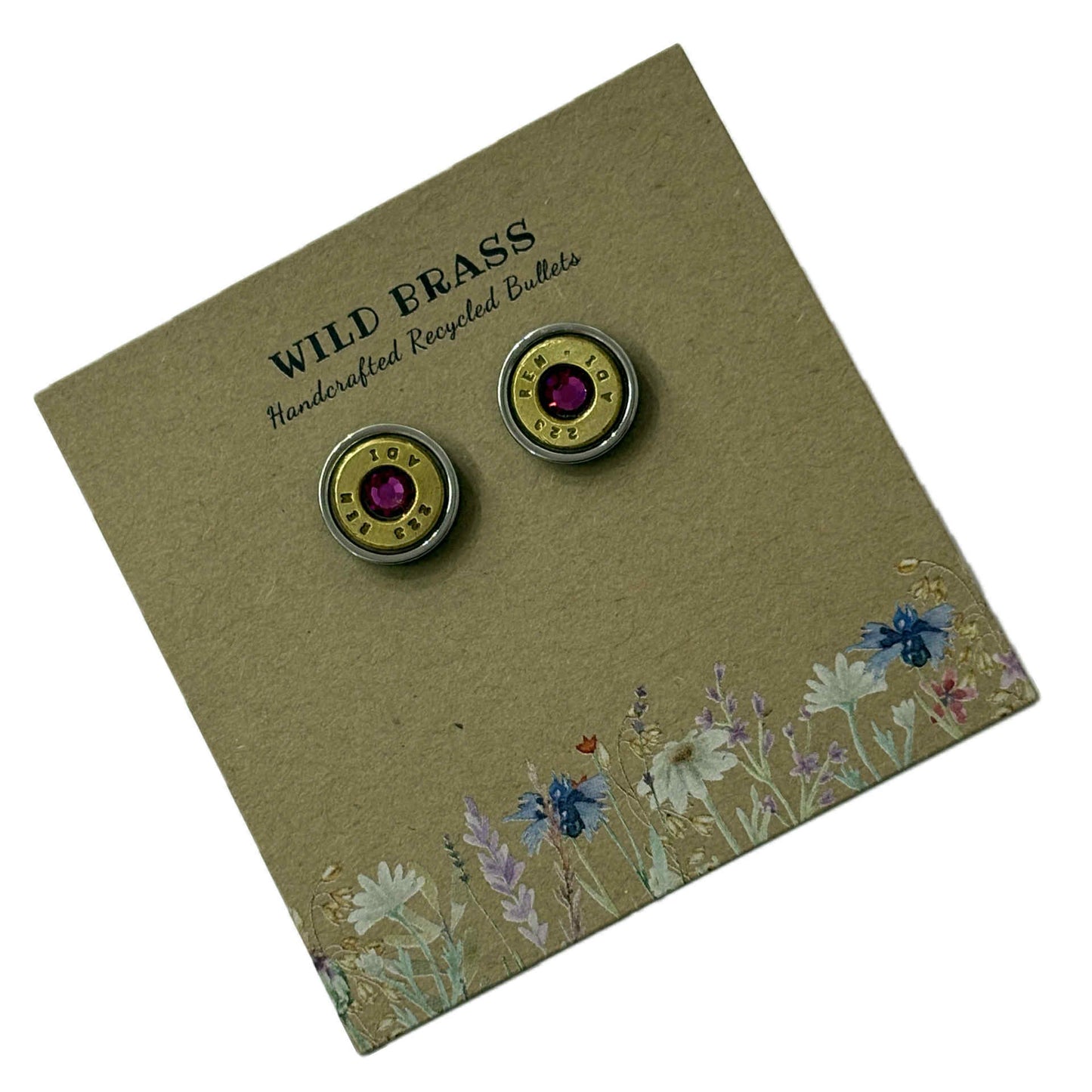WILD BRASS- Medium Studs- Dark Pink Swarovski Crystal