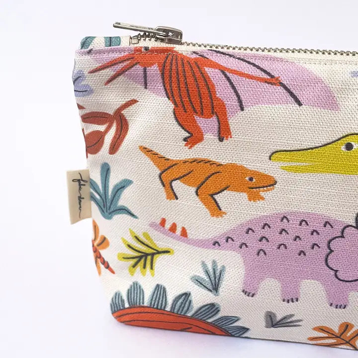 FABRIC DRAWER- Handmade Make-Up, Travel, Clutch Zip Purse - Dinosaurs
