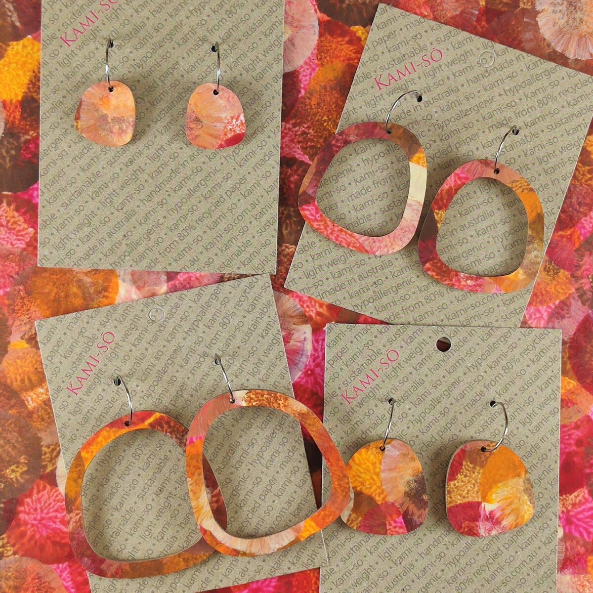 KAMI-SO- Square Recycled Paper Earrings - Autumn Colours: Small Hoop