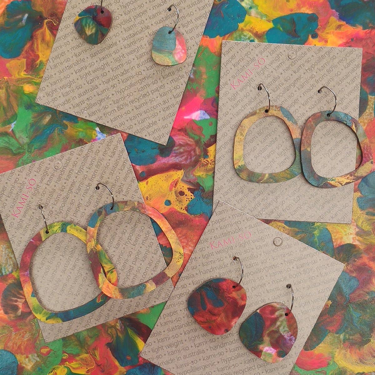 KAMI-SO- Square Recycled Paper Earrings - Multicolour 3: Large Hoop