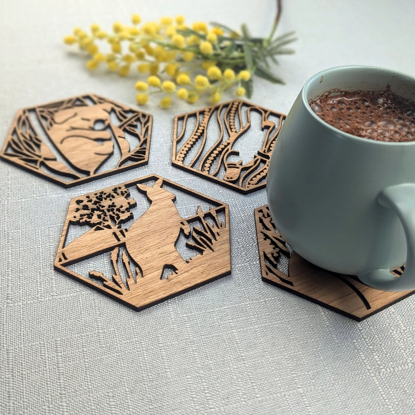 STRAYA ART- Australian Animals - Wooden Coaster Set