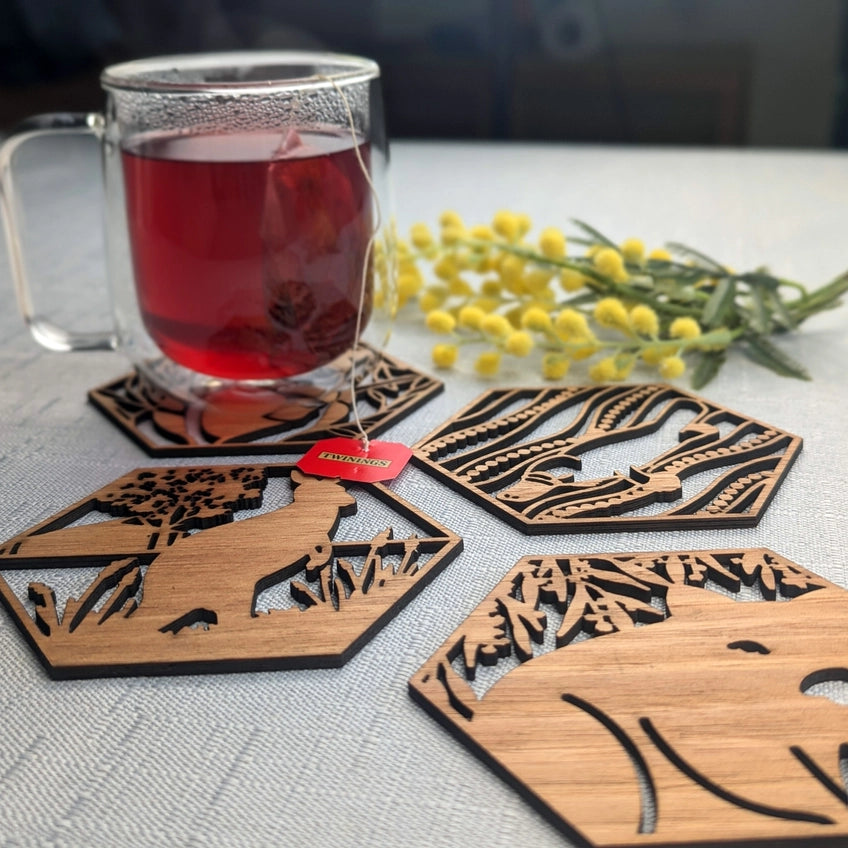 STRAYA ART- Australian Animals - Wooden Coaster Set