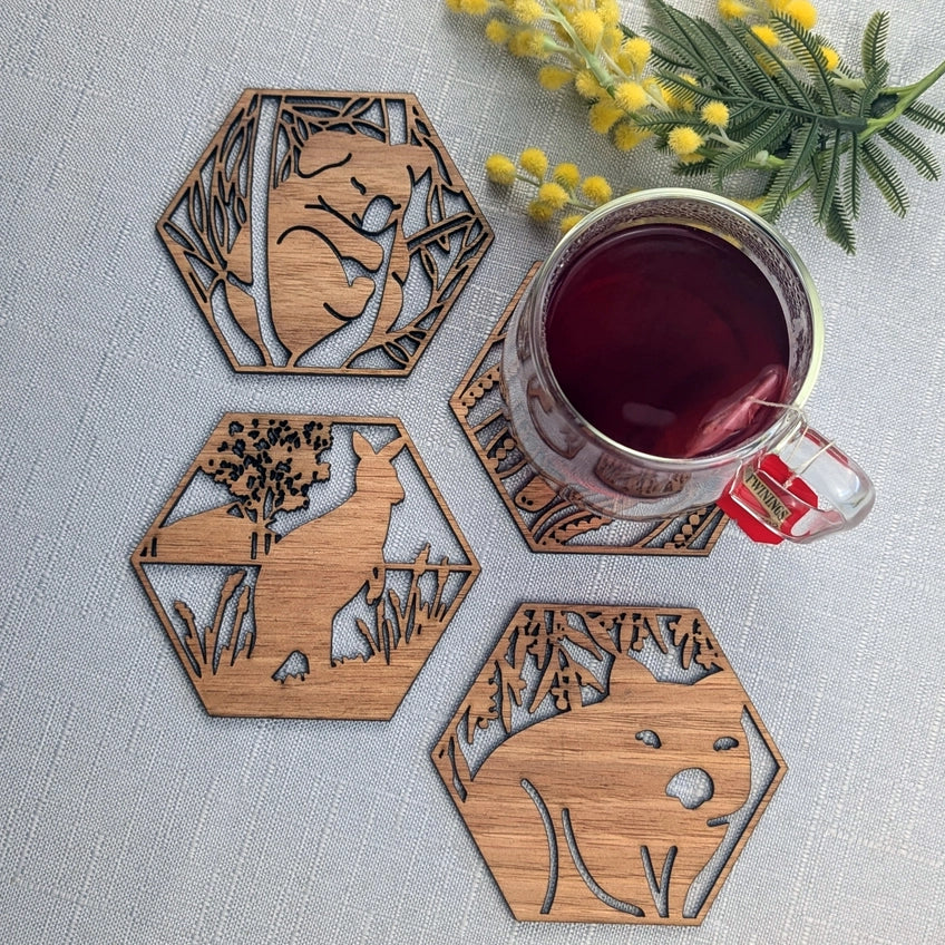 STRAYA ART- Australian Animals - Wooden Coaster Set