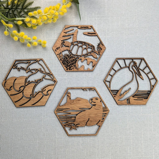 STRAYA ART- Australian Coastal - Wooden Coaster Set