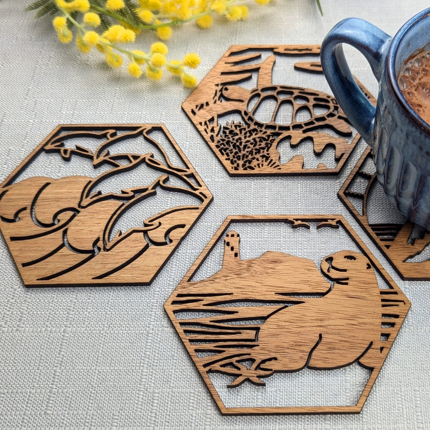 STRAYA ART- Australian Coastal - Wooden Coaster Set