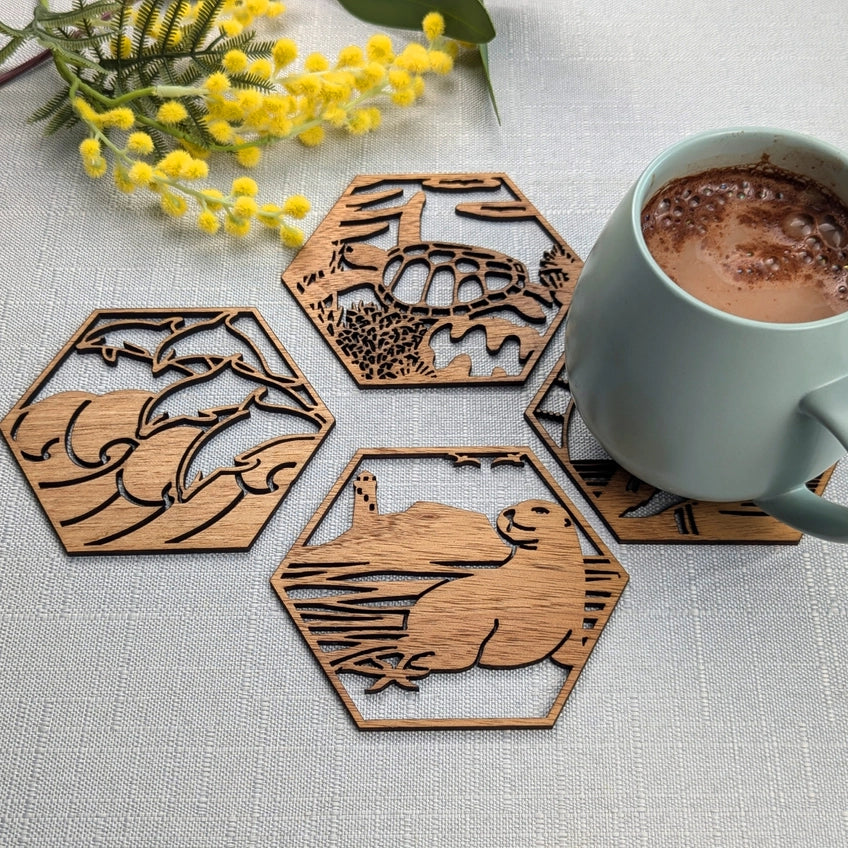 STRAYA ART- Australian Coastal - Wooden Coaster Set