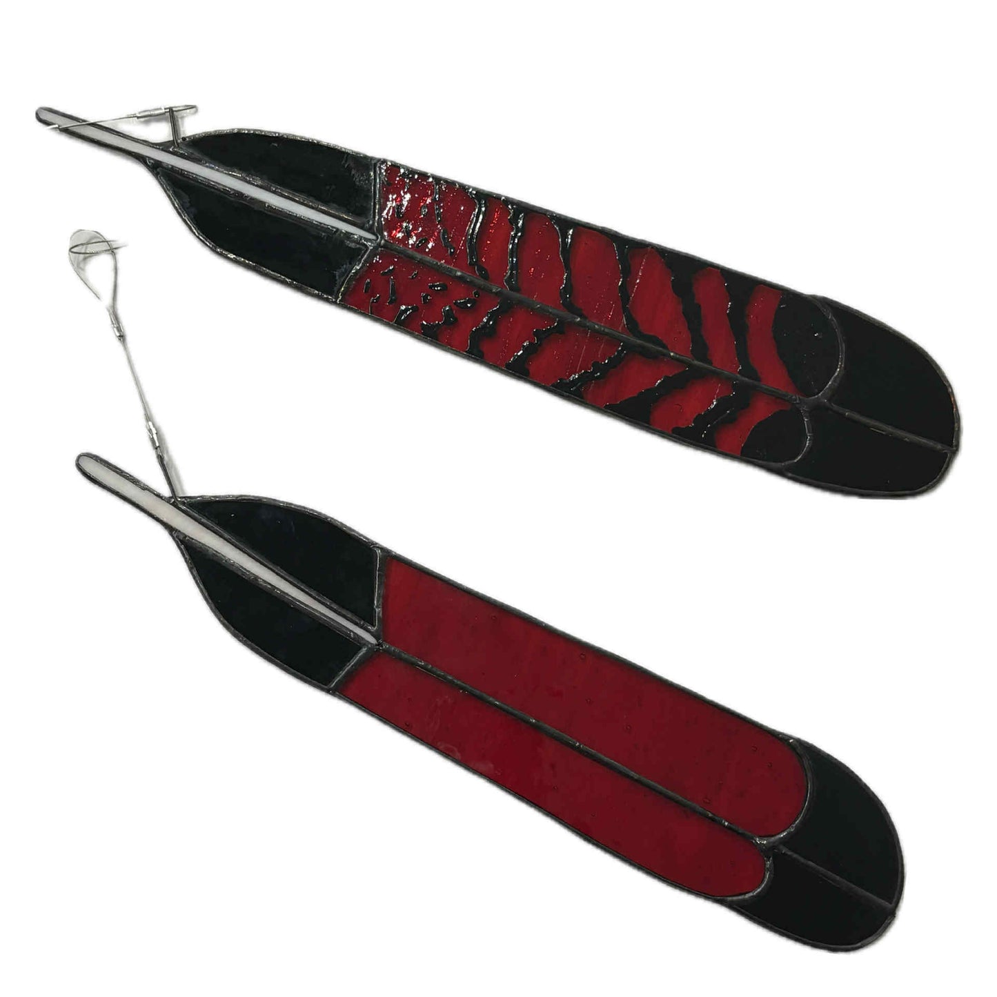 SWAN GLASS -RED TAILED BLACK COCKATOO FEATHER MALE - STAINED GLASS ORNAMENT