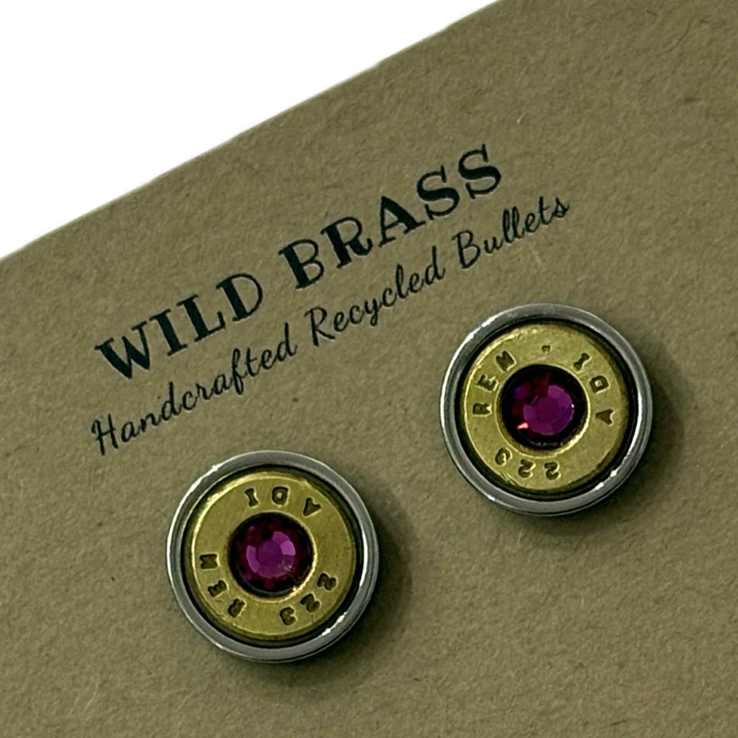WILD BRASS- Medium Studs- Dark Pink Swarovski Crystal