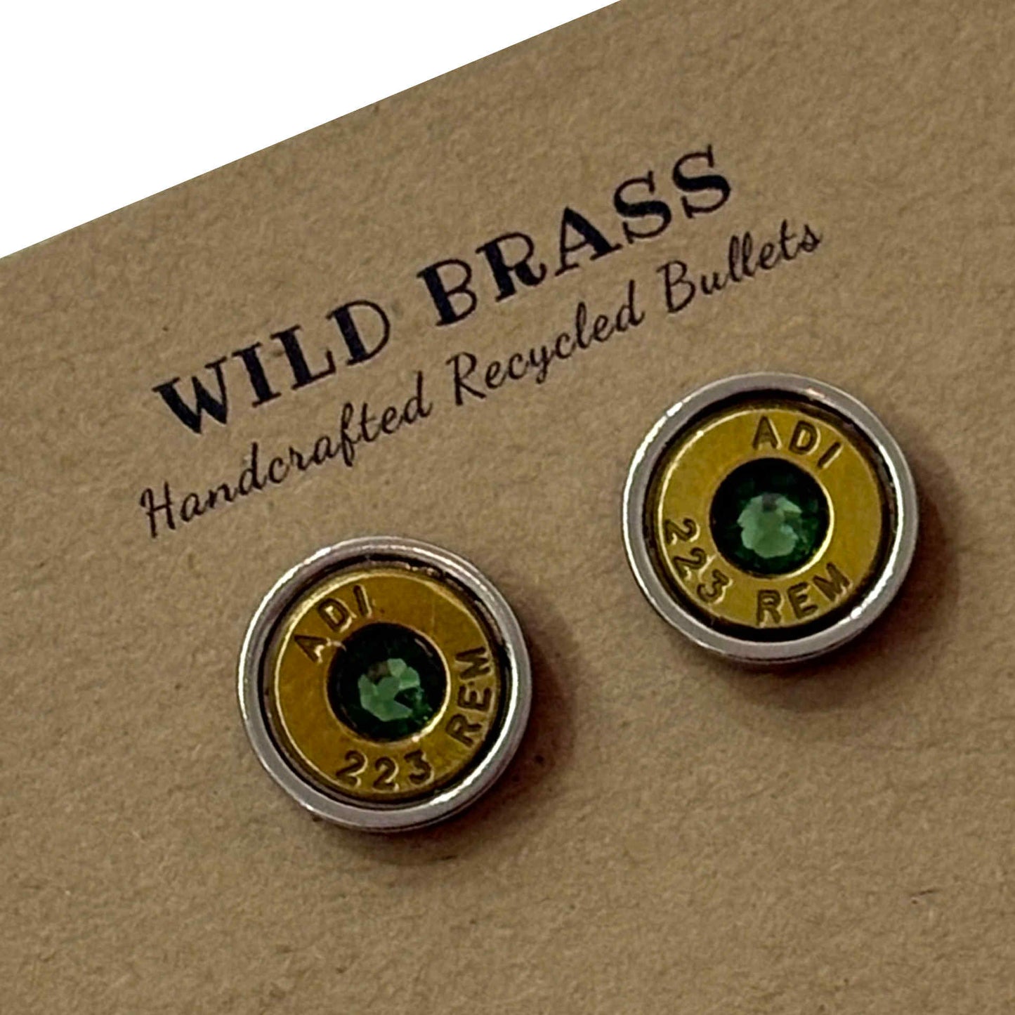WILD BRASS- Medium Studs- Dark Green Swarovski Crystal