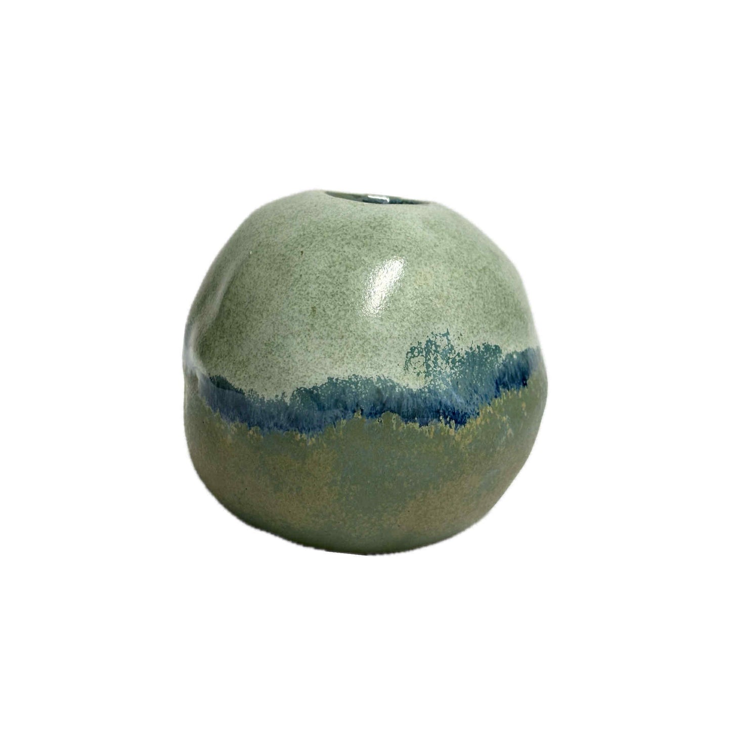 INSPIRED BY NATURE - Blue Mountains and Eucalypt Round Vase – Soft Green with Indigo Fade