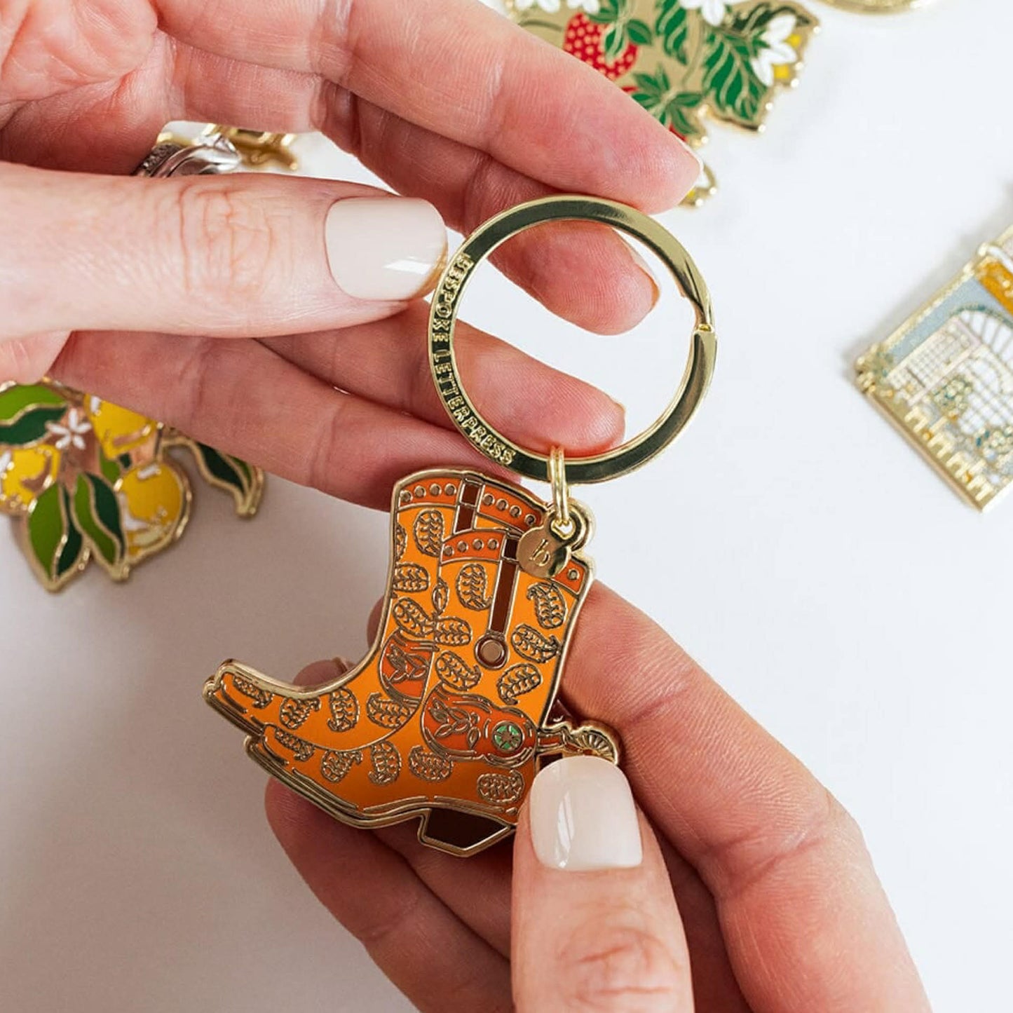 BESPOKE LETTERPRESS - Cowgirl Boots - Enamel Key Ring